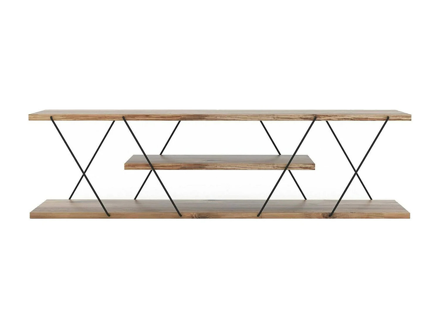 Meuble TV Lysithea, Buffet de salon, Armoire basse pour TV, Base murale de rangement, 120x30h33 cm, Noir et Noyer