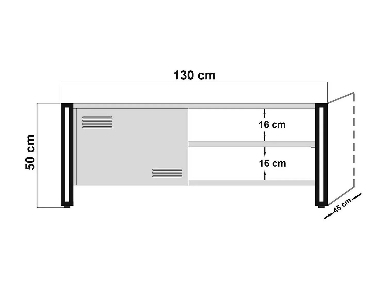 Meuble TV Polaris, Buffet de salon, Armoire basse pour TV, Base murale de rangement, 130x45h50 cm, Chêne et Noir