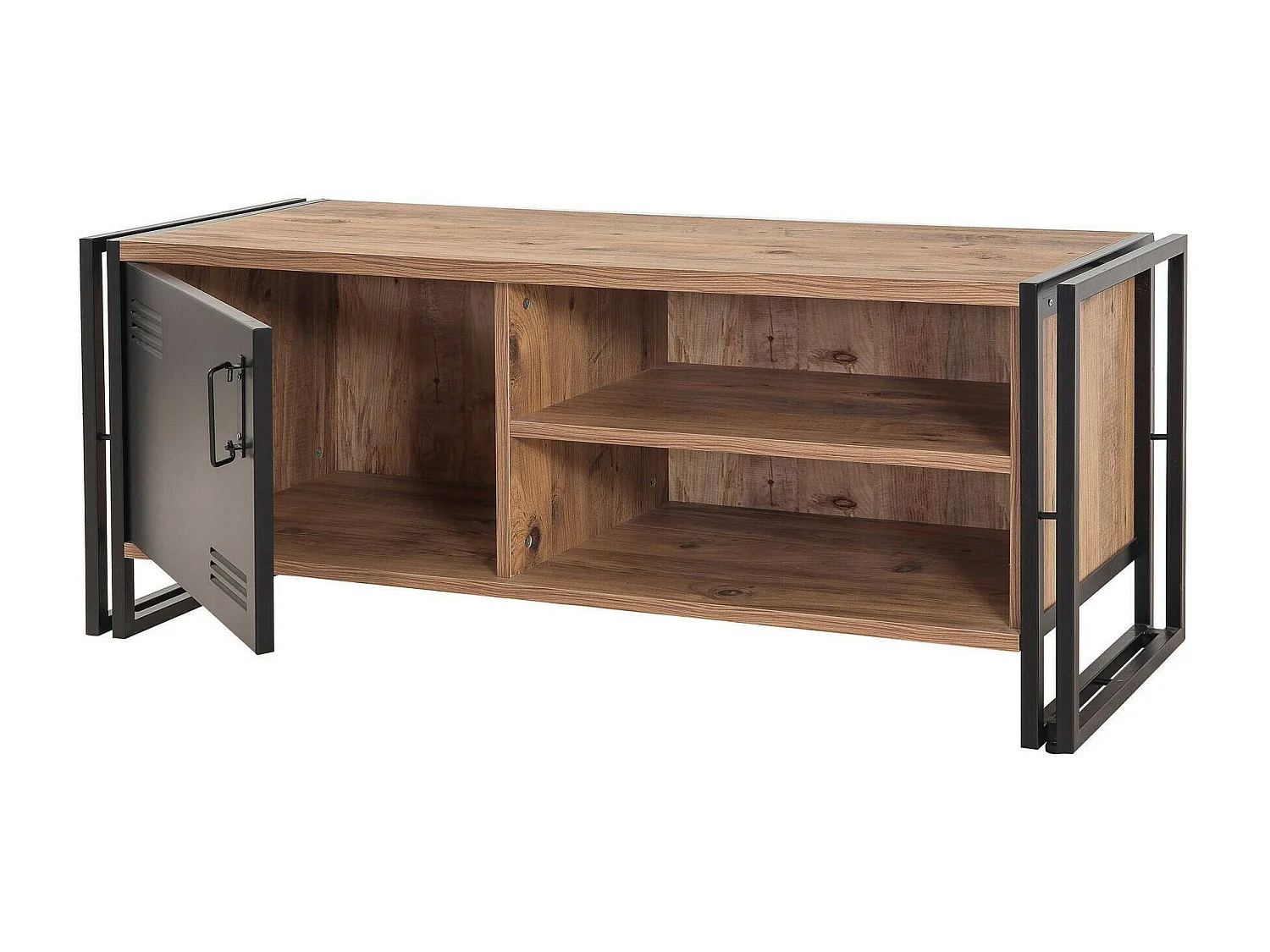 Meuble TV Polaris, Buffet de salon, Armoire basse pour TV, Base murale de rangement, 130x45h50 cm, Chêne et Noir