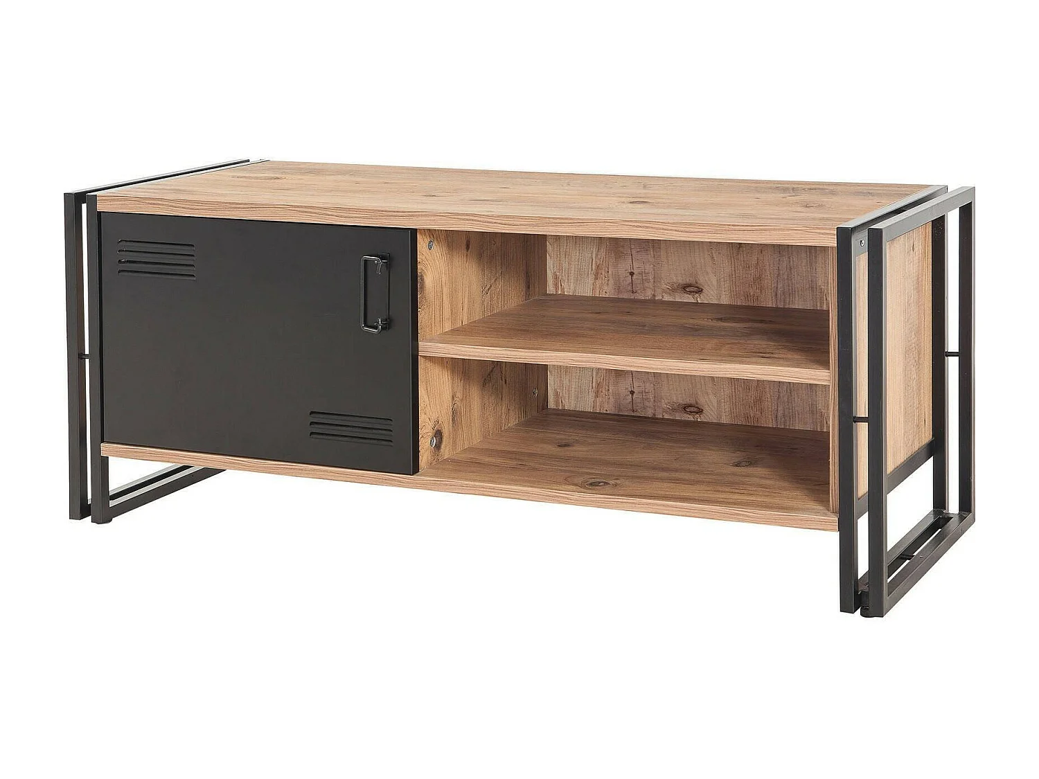 Meuble TV Polaris, Buffet de salon, Armoire basse pour TV, Base murale de rangement, 130x45h50 cm, Chêne et Noir
