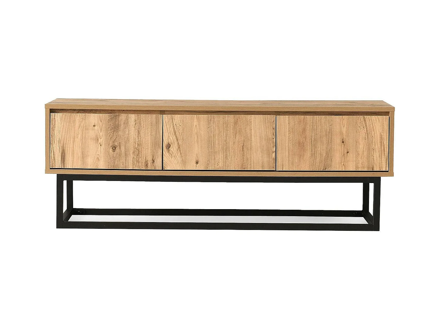 Meuble TV Suhail, Buffet de salon, Armoire basse pour TV, Base murale de rangement, 140x40h50 cm, Chêne et Noir