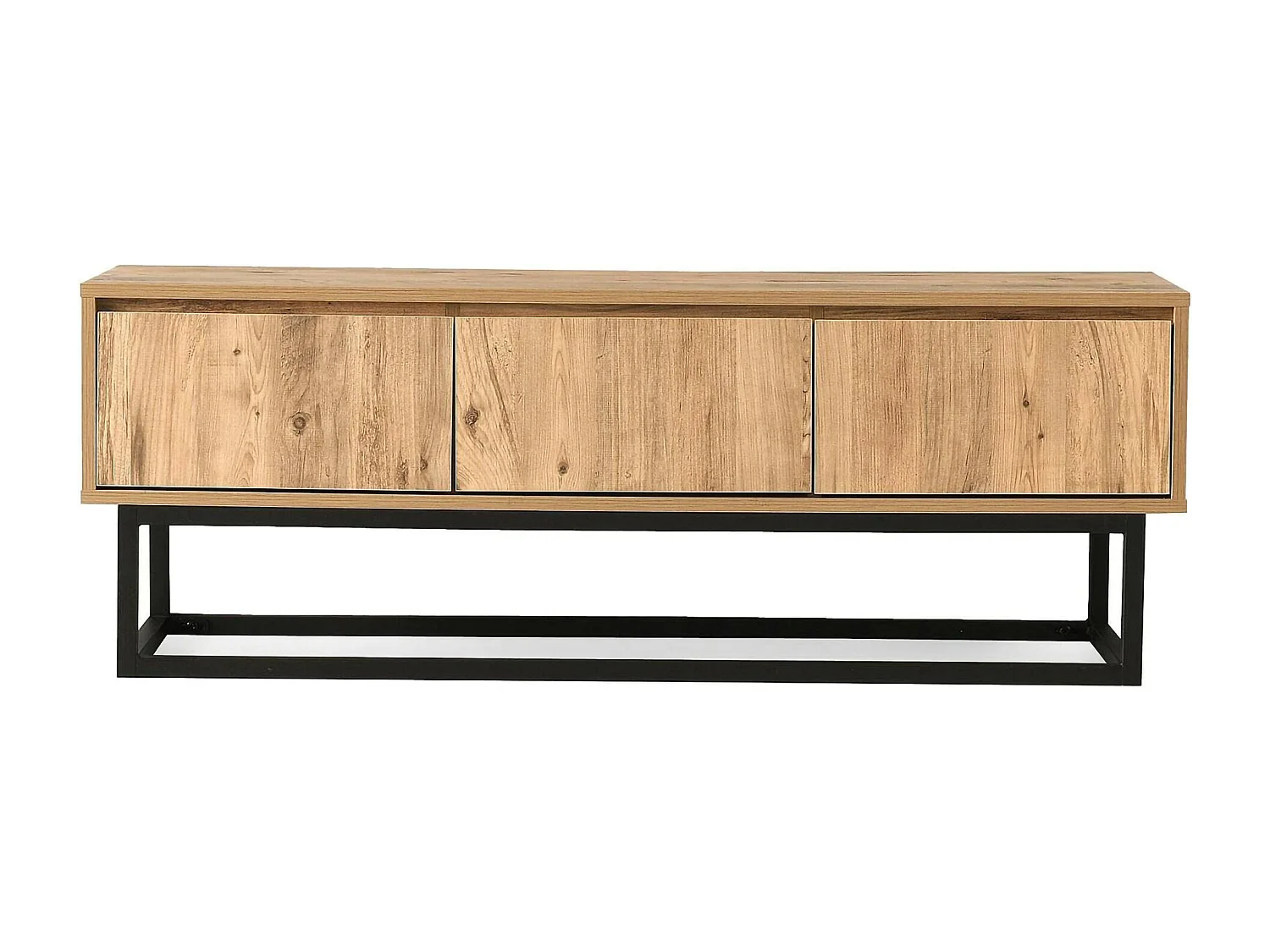 Meuble TV Suhail, Buffet de salon, Armoire basse pour TV, Base murale de rangement, 140x40h50 cm, Chêne et Noir