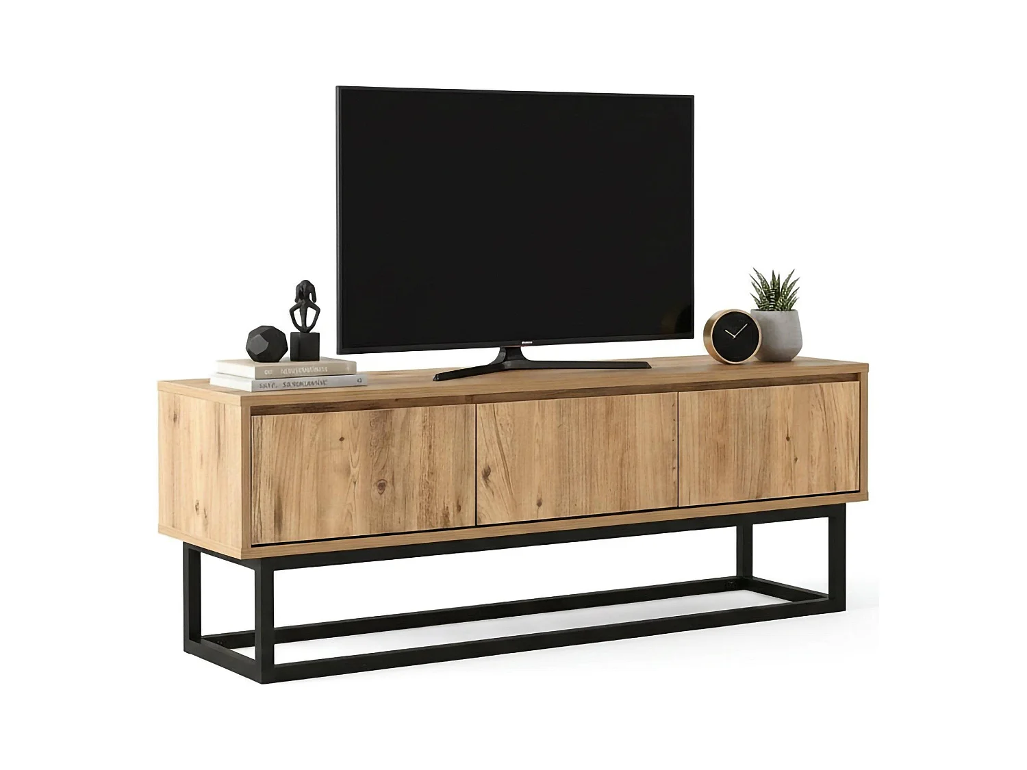Tv-meubelDpinat, Woonkamer dressoir, Lage tv kast, Ingebouwde wandvoet, 140x40h50 cm, Eiken en Zwart
