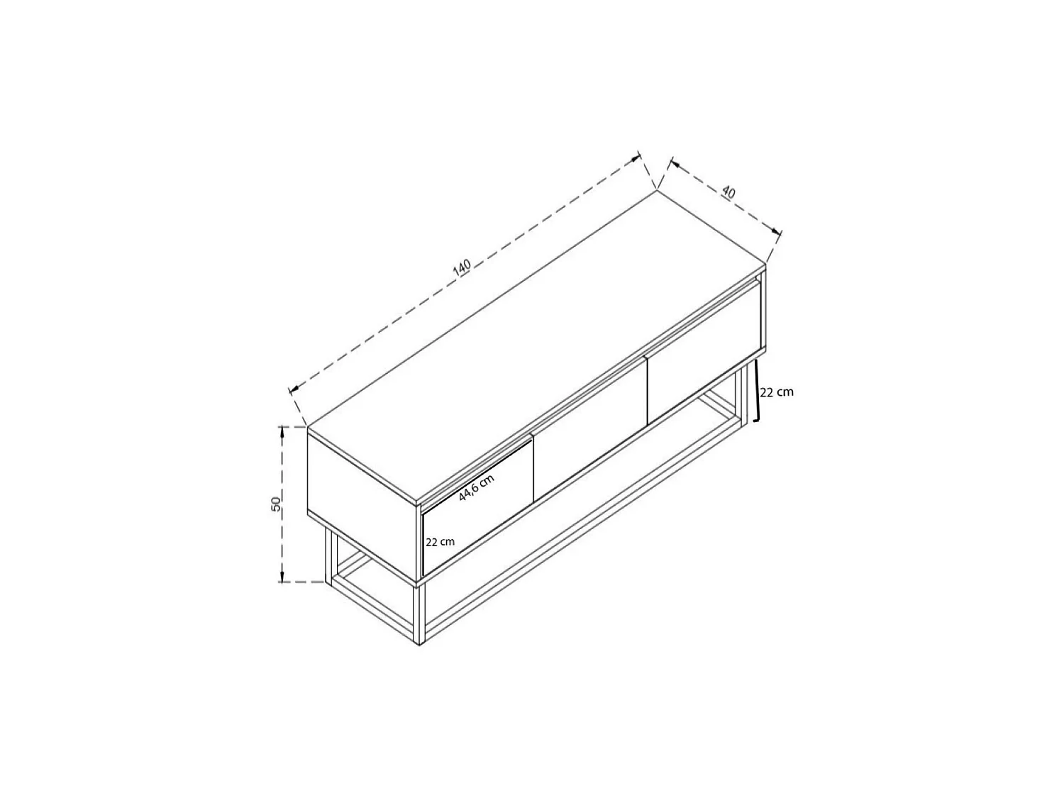 Tv-meubelDpinat, Woonkamer dressoir, Lage tv kast, Ingebouwde wandvoet, 140x40h50 cm, Eiken en Zwart