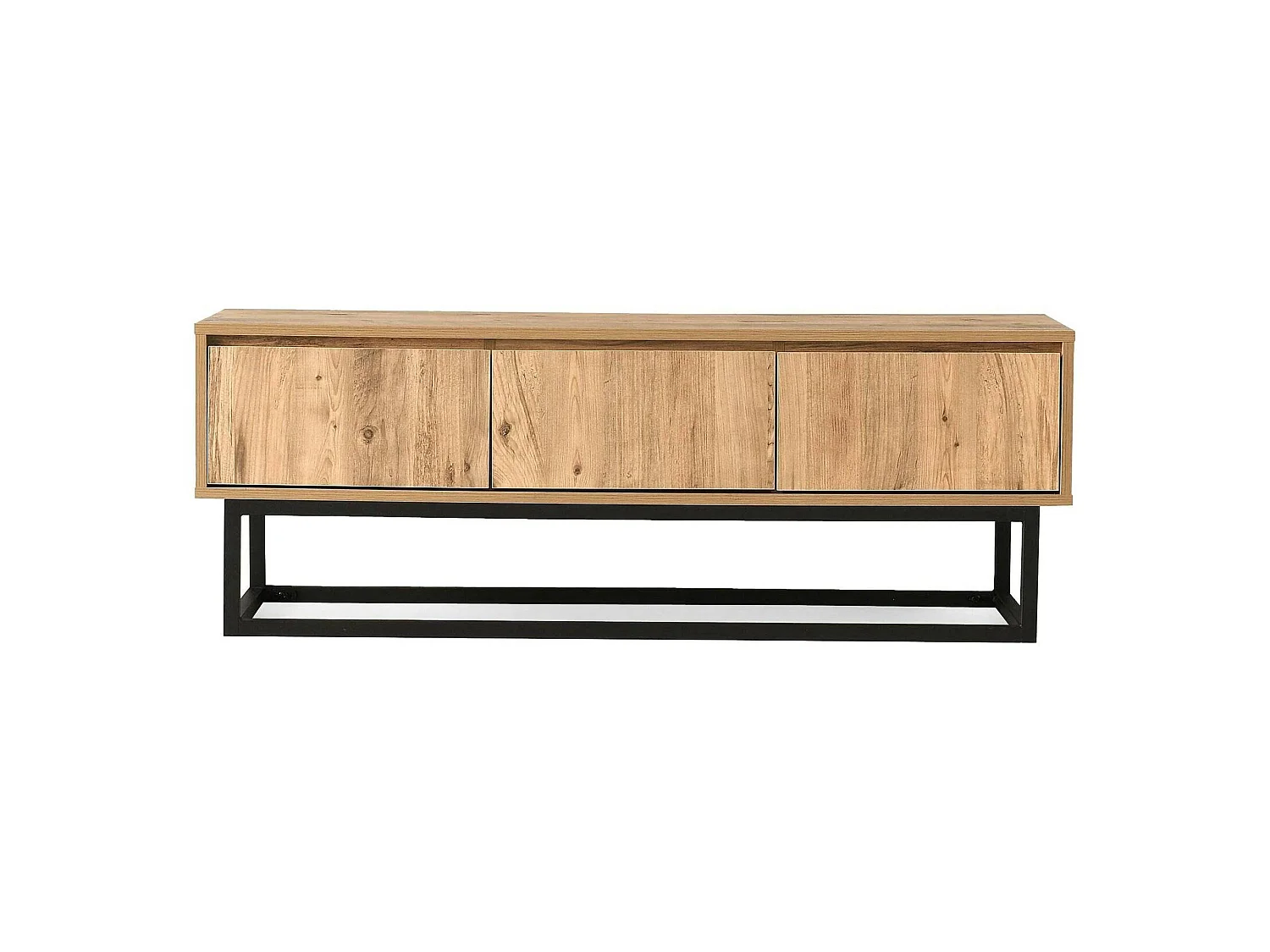 Tv-meubelDpinat, Woonkamer dressoir, Lage tv kast, Ingebouwde wandvoet, 140x40h50 cm, Eiken en Zwart