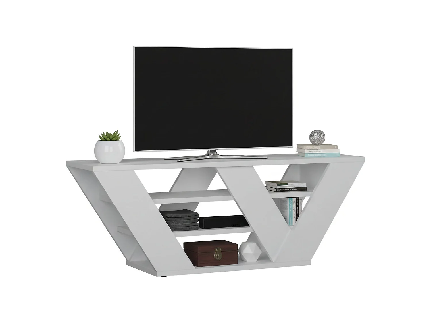 Meuble TV Pegasus, Buffet de salon, Armoire basse pour TV, Base murale de rangement, 110x30h40 cm, Blanc