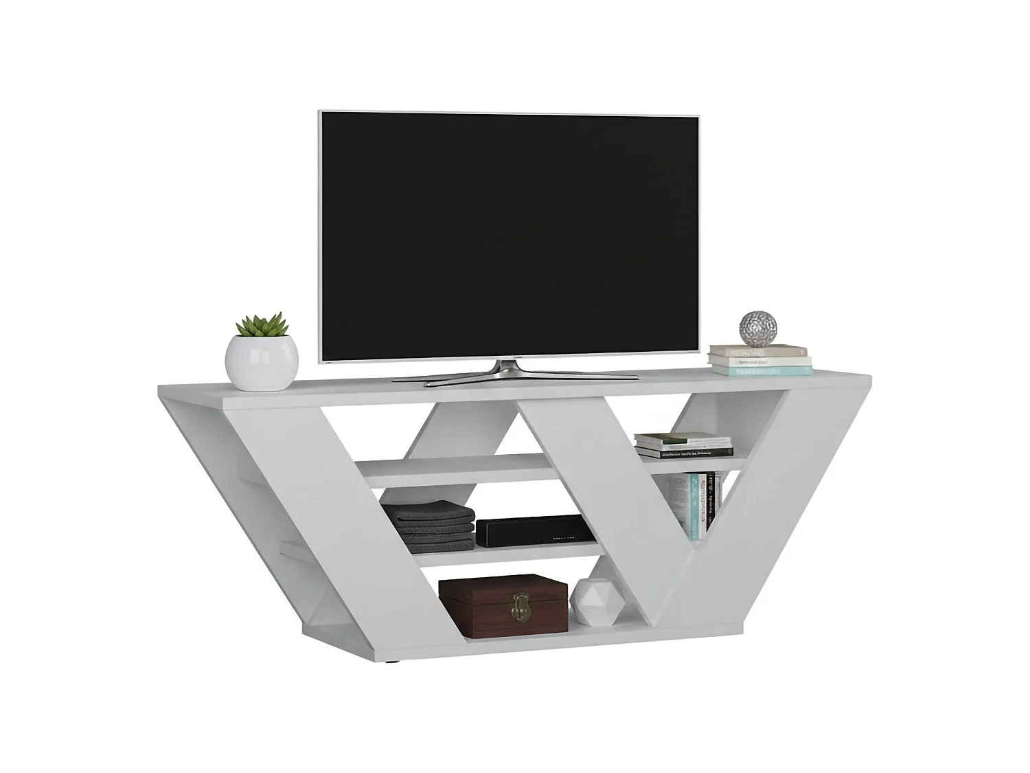 Meuble TV Pegasus, Buffet de salon, Armoire basse pour TV, Base murale de rangement, 110x30h40 cm, Blanc