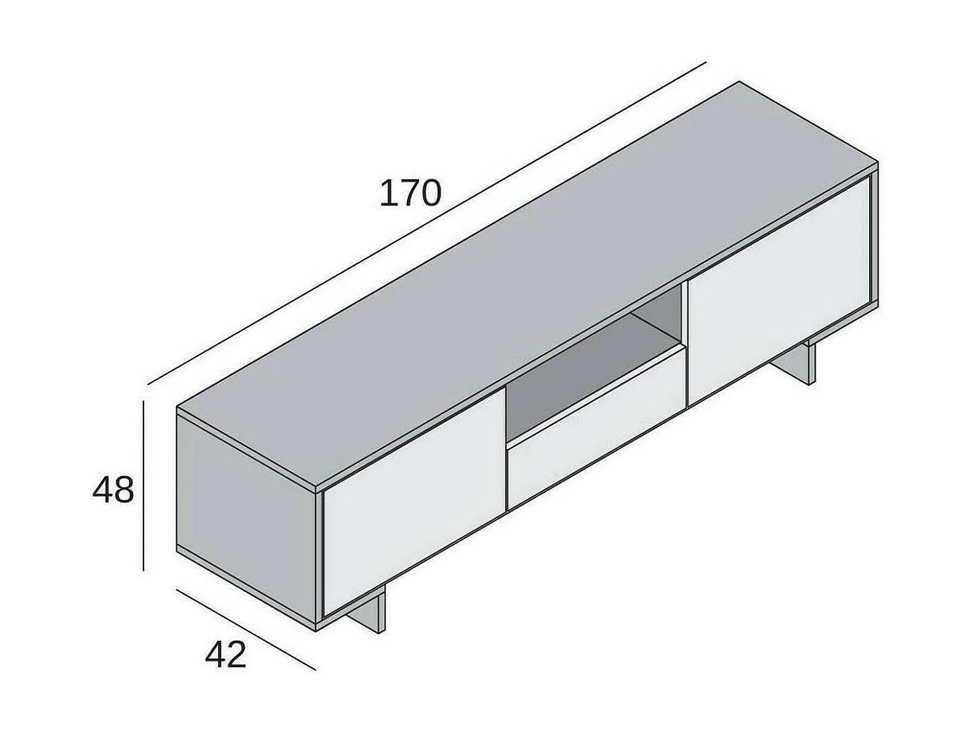 Darrighin tv-standaard, tv-standaard in de woonkamer, lage woonkamer met 2 deuren en 1 lade, 100% Made in Italy, 170x42h48 cm, Wit