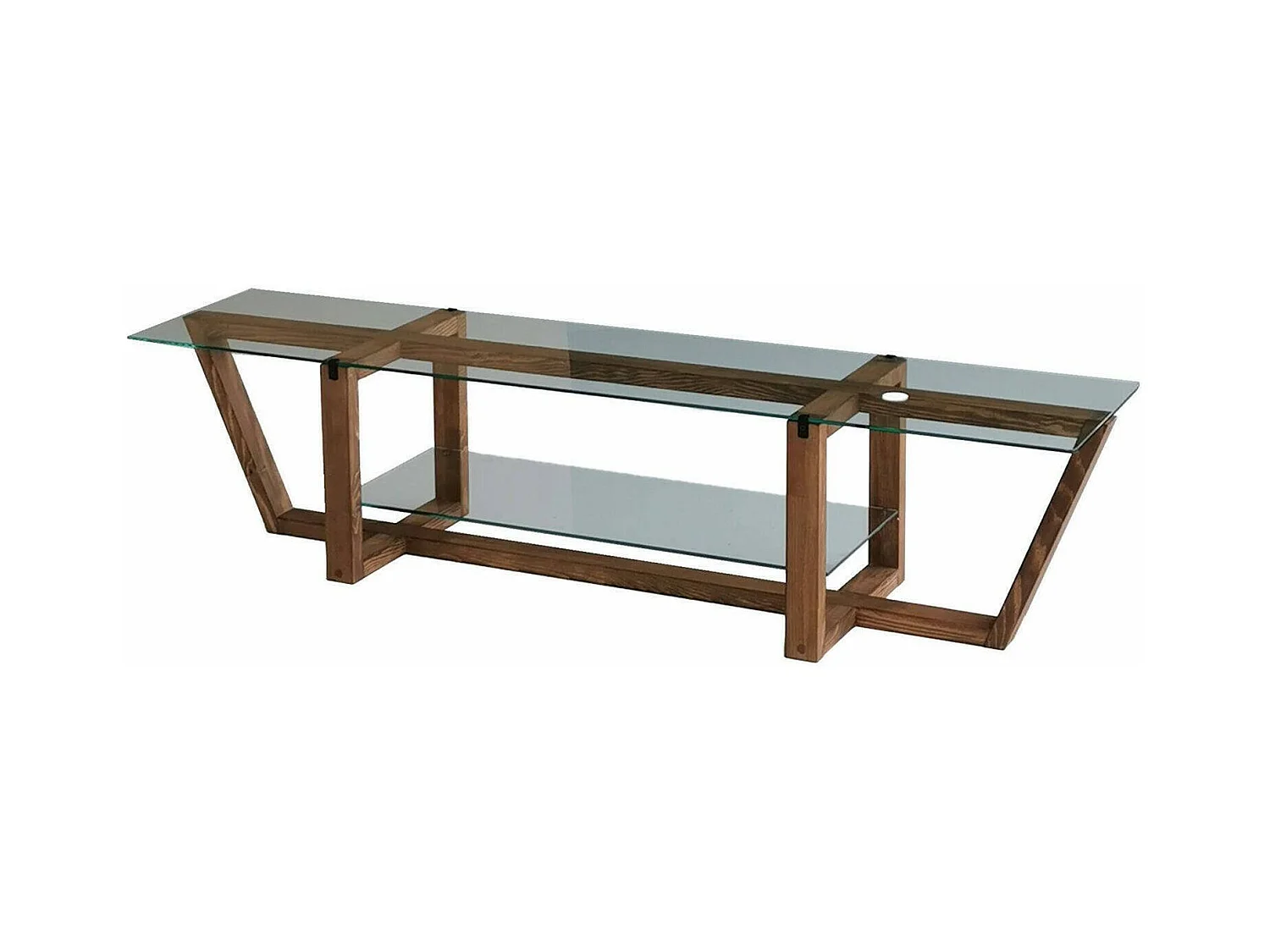 Meuble TV Icarus, Buffet de salon, Armoire basse pour TV, Base murale de rangement, 158x35h35 cm, Noyer