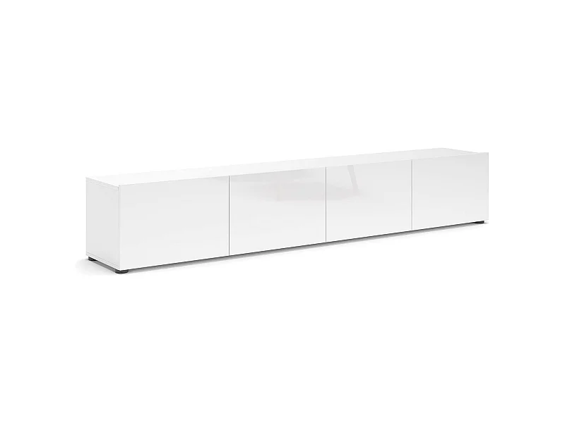 Dfalzeran tv-meubel, woonkamermeubel, lage tv-meubel, wandstandaard, Made in Italy, 225x38h39 cm, glanzend wit