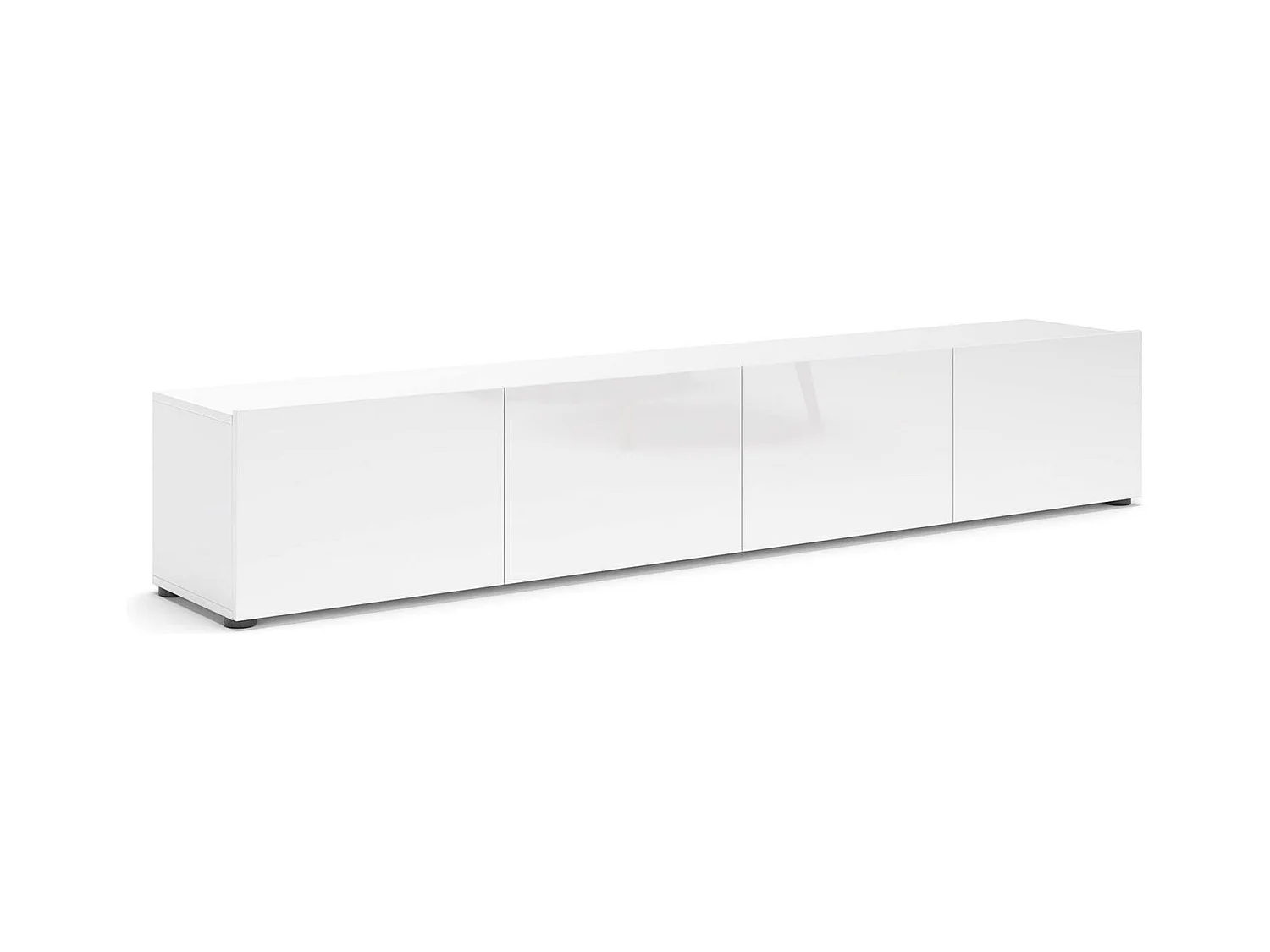 Meuble TV Randfontein, Buffet de salon, Armoire basse pour TV, Base murale de rangement, Made in Italy, 225x38h39 cm, Blanc brillant
