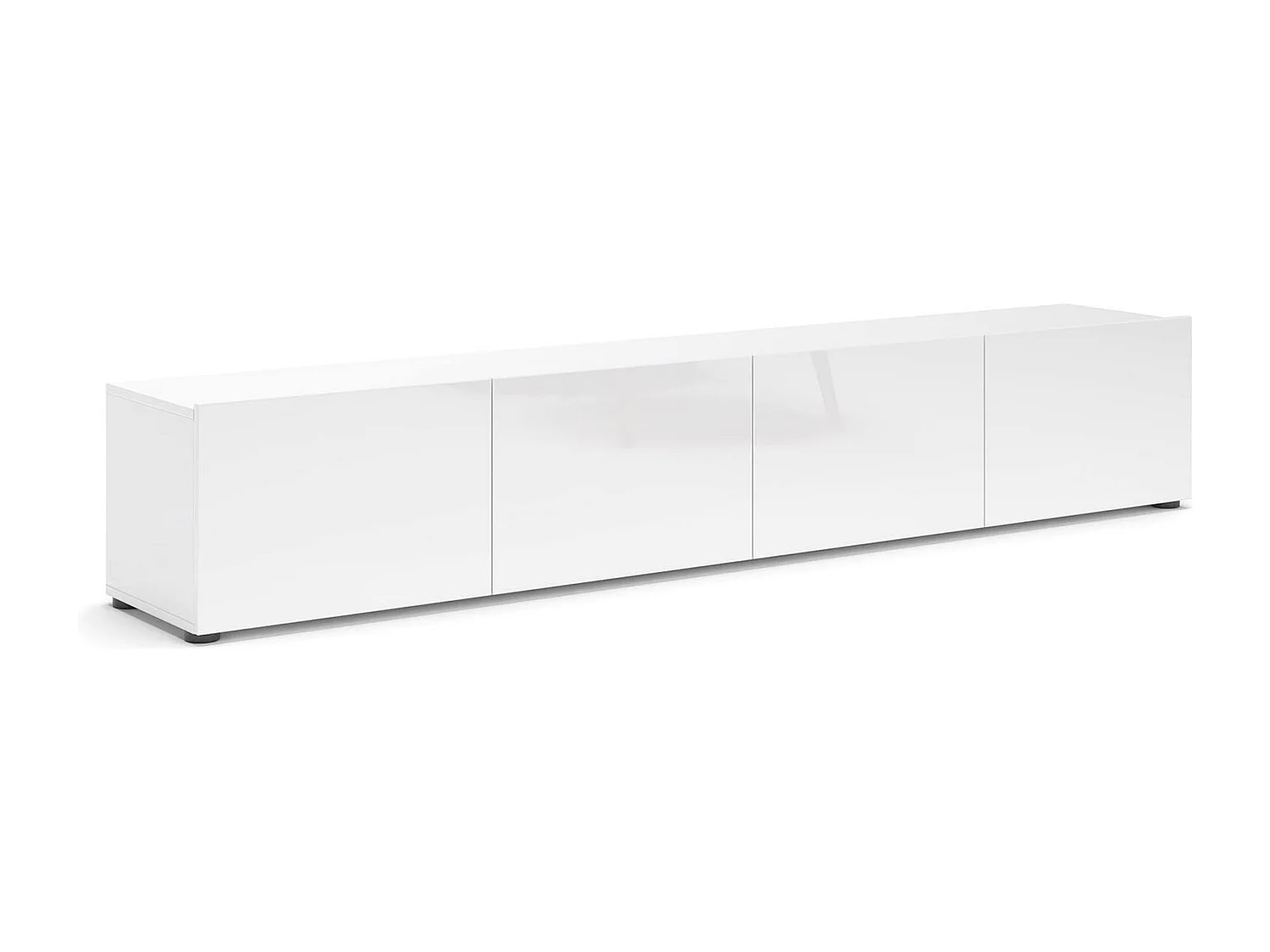 Meuble TV Randfontein, Buffet de salon, Armoire basse pour TV, Base murale de rangement, Made in Italy, 225x38h39 cm, Blanc brillant