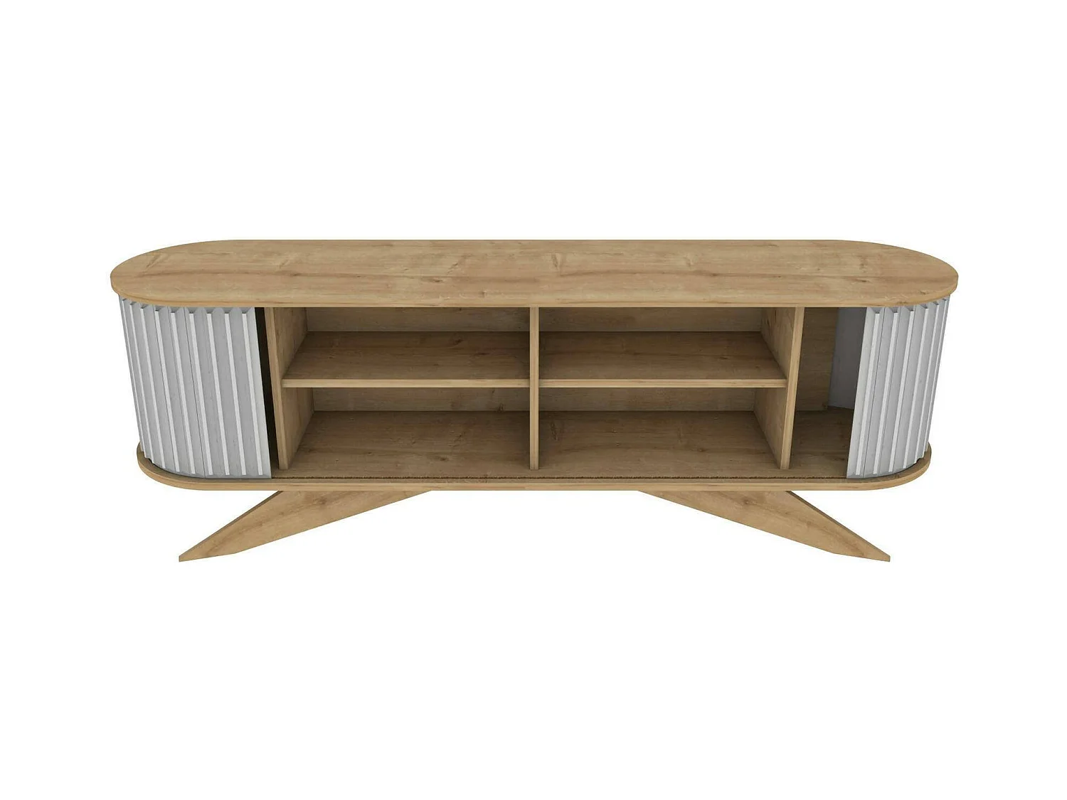 Meuble TV Aludra, Buffet de salon, Armoire basse pour TV, Base murale de rangement, 180x43h60 cm, Chêne et Blanc