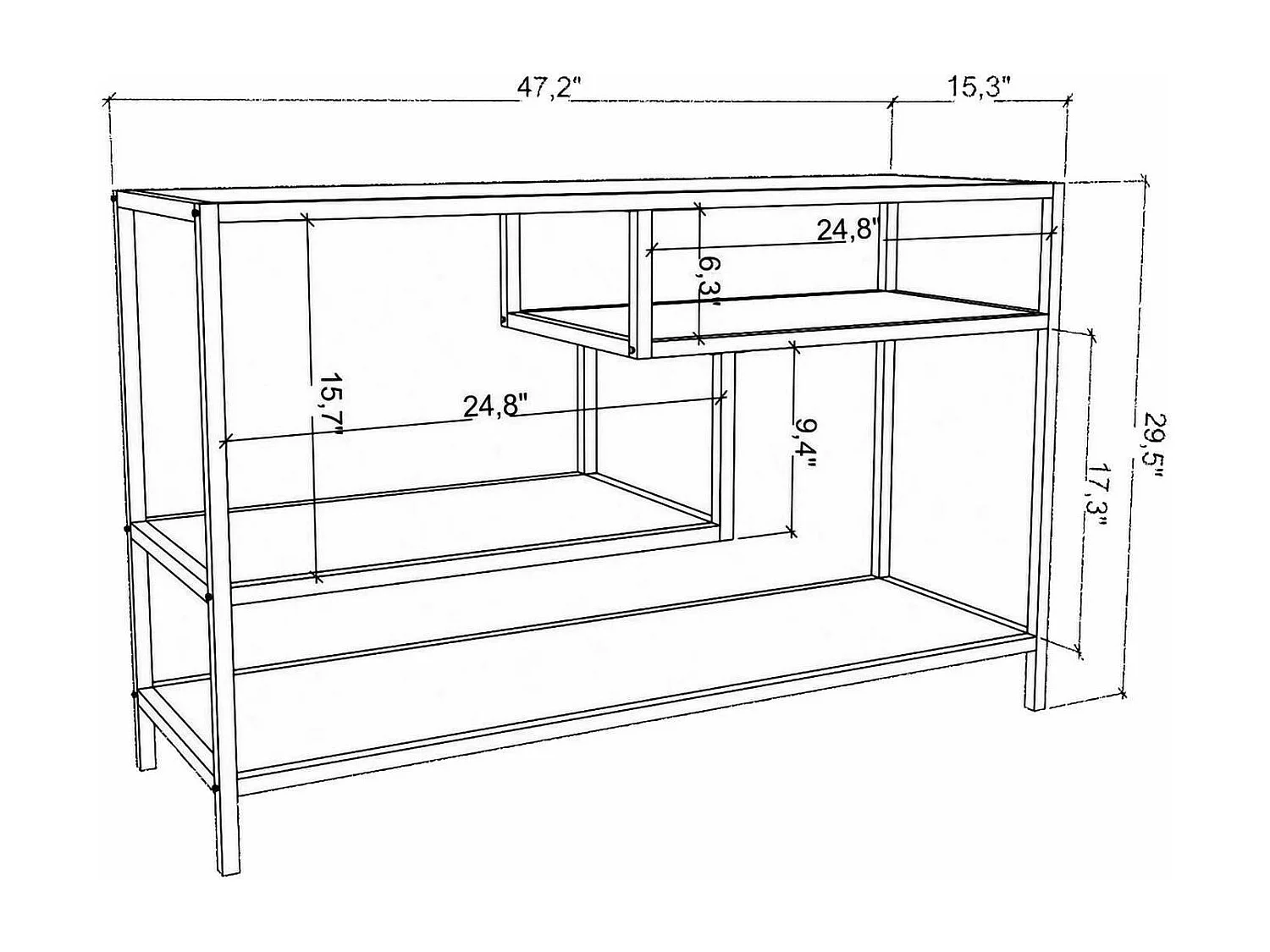 Meuble TV Vega, Buffet de salon, Armoire basse pour TV, Base murale de rangement, 120x39h75 cm, Blanc et Noir
