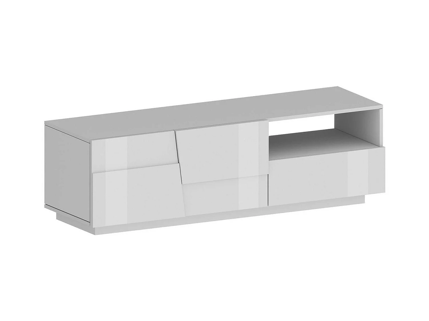 Meuble TV Velio, Buffet bas de salon avec 2 portes et 1 tiroir, Base meuble TV, 150x44h46 cm, Blanc brillant