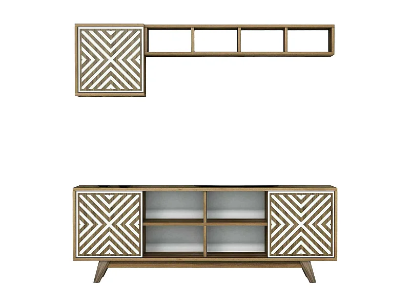 Mueble de televisión Dpandolf, Aparador de salón, Mueble bajo para TV, Base de pared equipada, 160x35h56 cm, Nogal y Blanco