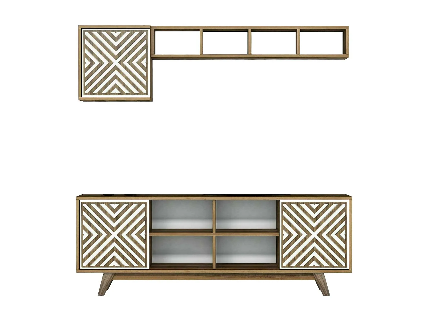 Dpandolf tv-meubel, bijzet in de woonkamer, lage tv-meubel, wandstandaard, 160x35h56 cm, walnoot en wit