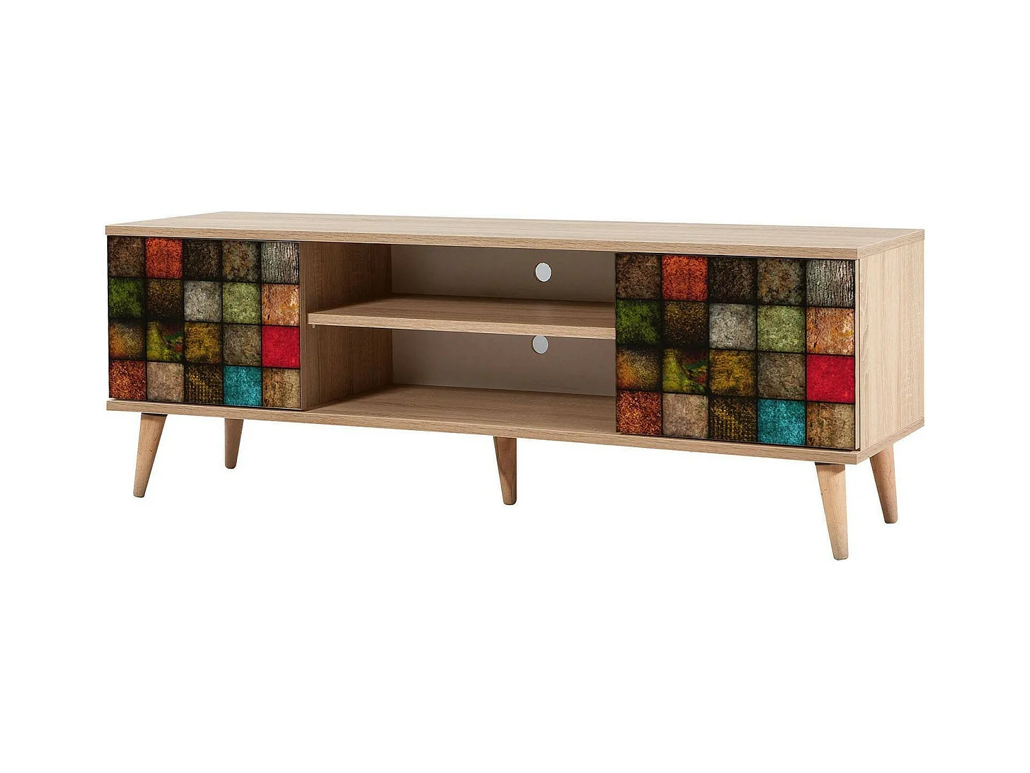 Dfantacc tv-meubel, woonkamermeubel, lage tv-meubel, wandstandaard, 140x40h50 cm, eiken en veelkleurig
