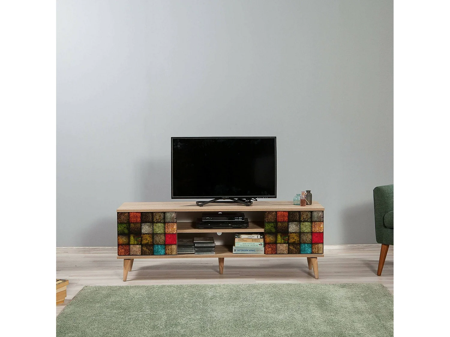 Mobile Porta tv Enrica, un Ripiano, 40x140x50h cm Marrone Quercia