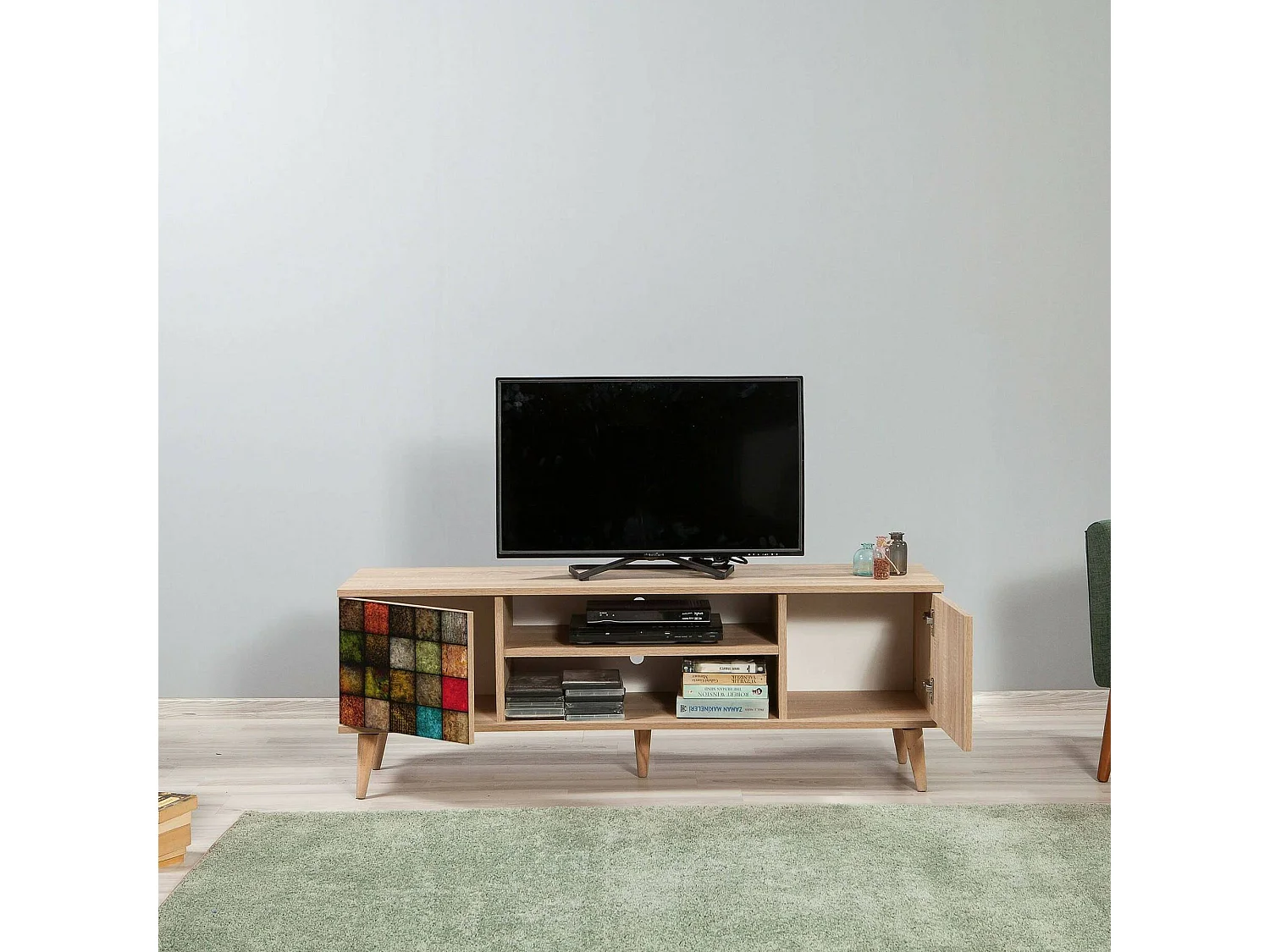 Mobile Porta tv Enrica, un Ripiano, 40x140x50h cm Marrone Quercia