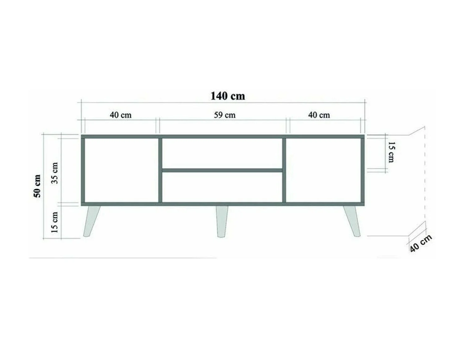 Fernsehschrank Dfantacc, Ständer für Wohnzimmerfernseher, Niedriges Wohnzimmer-Sideboard, TV-Ständerbasis, 140x40h50 cm, Eiche und Multicolor