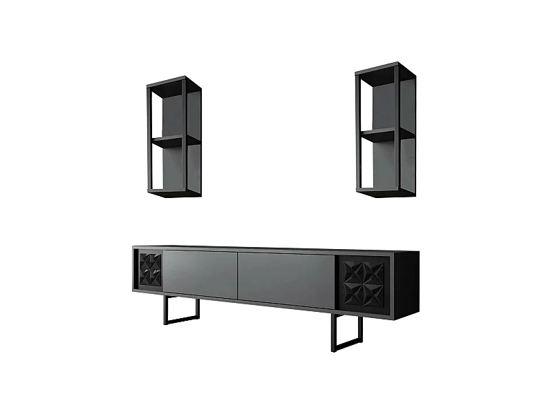 Mueble de televisión Dmiggian, Aparador de salón, Mueble bajo para TV, Base de pared equipada, 180x30h48 cm, Antracita y Negro