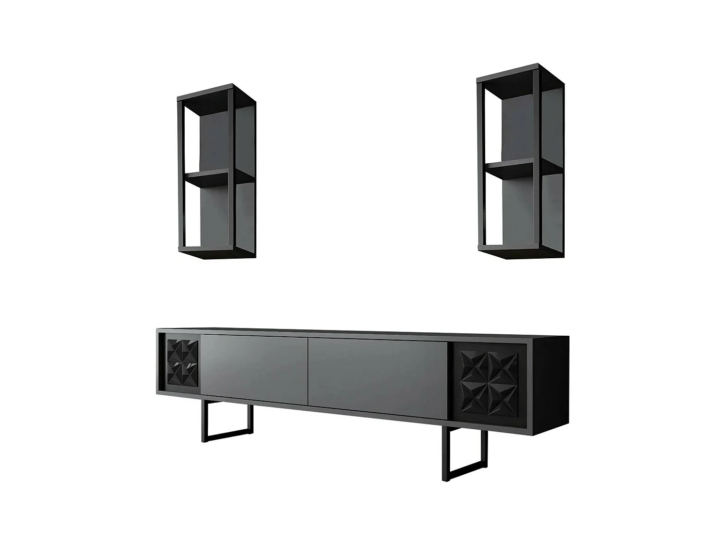 Suporte de TV Dmiggian, Aparador de sala, Armário de TV baixo, Base de parede equipada, 180x30h48 cm, Antracite e Preto