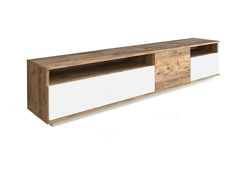 Fernsehschrank Dgiulian, Ständer für Wohnzimmerfernseher, Niedriges Wohnzimmer-Sideboard, TV-Ständerbasis, 180x45h45 cm, Eiche und WeiÃŸ