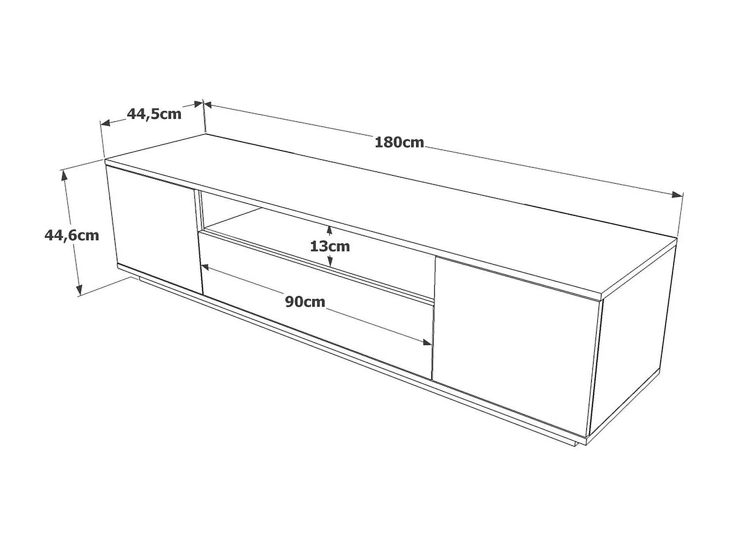 Meuble TV Sinope, Buffet de salon, Armoire basse pour TV, Base murale de rangement, 180x45h45 cm, Chêne et Anthracite