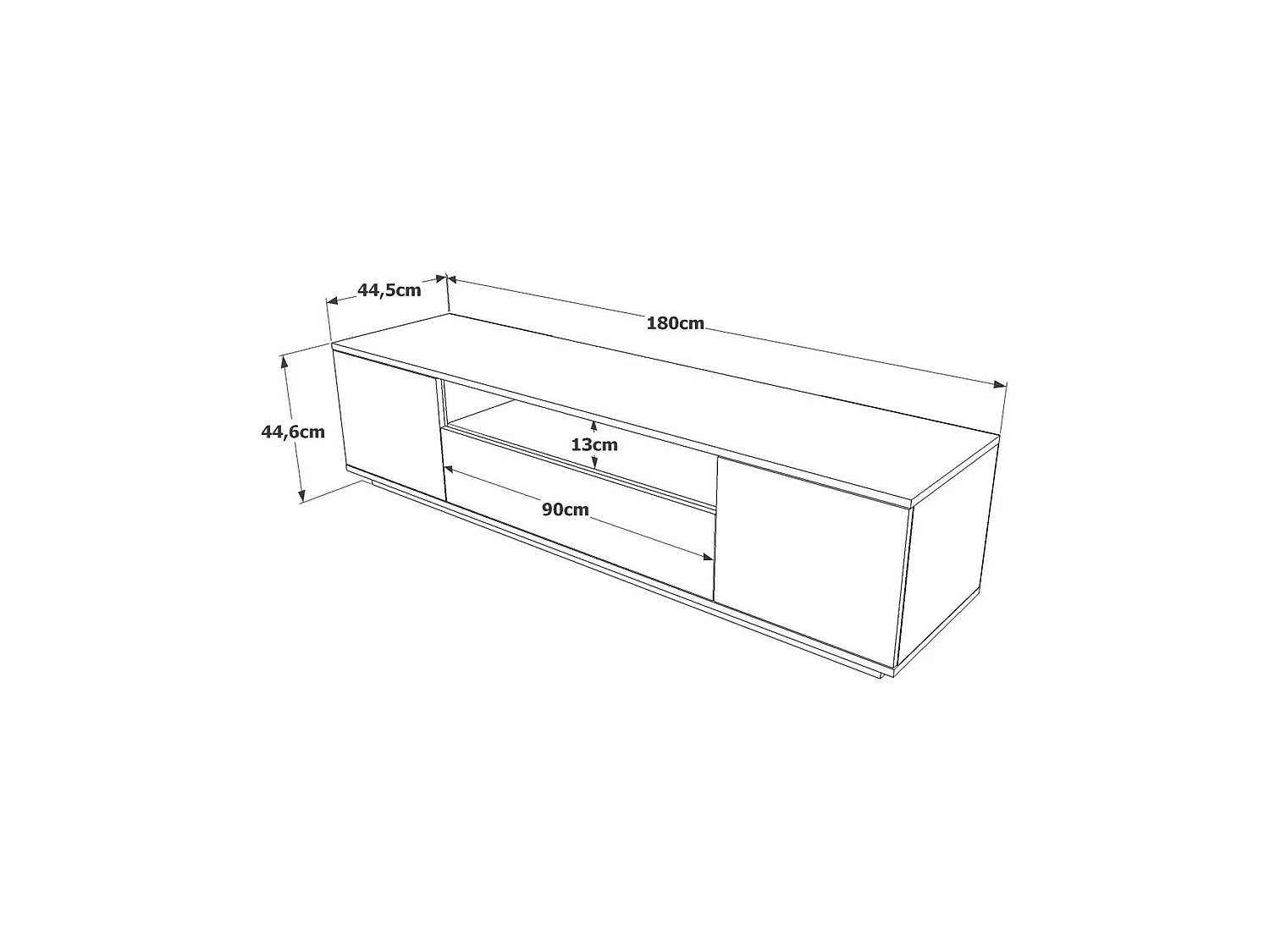 Dpi TV houder kastErott, Woonkamer dressoir, Lage tv kast, Inbouw wandvoet, 180x45h45 cm, Eiken en Antraciet