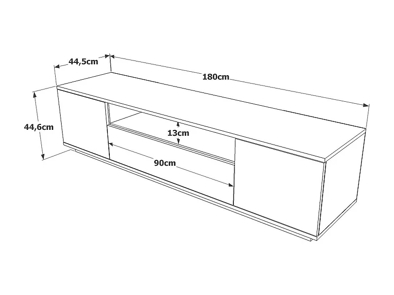 Dpi TV houder kastErott, Woonkamer dressoir, Lage tv kast, Inbouw wandvoet, 180x45h45 cm, Eiken en Antraciet