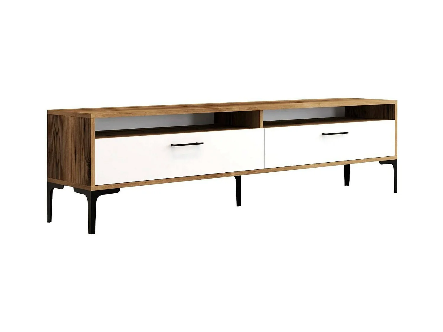 Suporte de TVDkumbull, Aparador de sala, Armário de TV baixo, Base de parede equipada, 47x35h180 cm, Noz e Branco