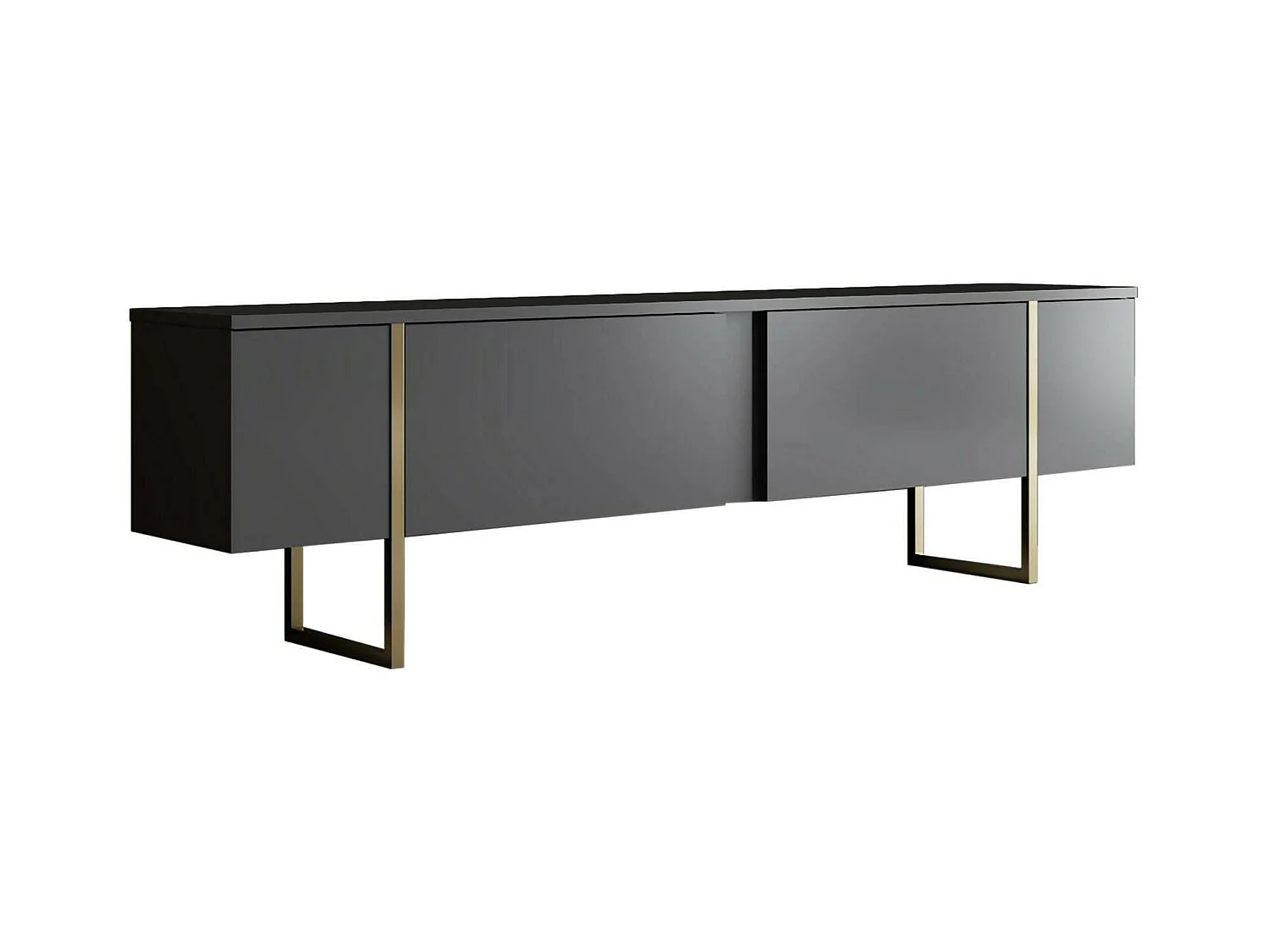 Meuble TV Centaurus, Buffet de salon, Armoire basse pour TV, Base murale de rangement, 180x30h50 cm, Anthracite et Or