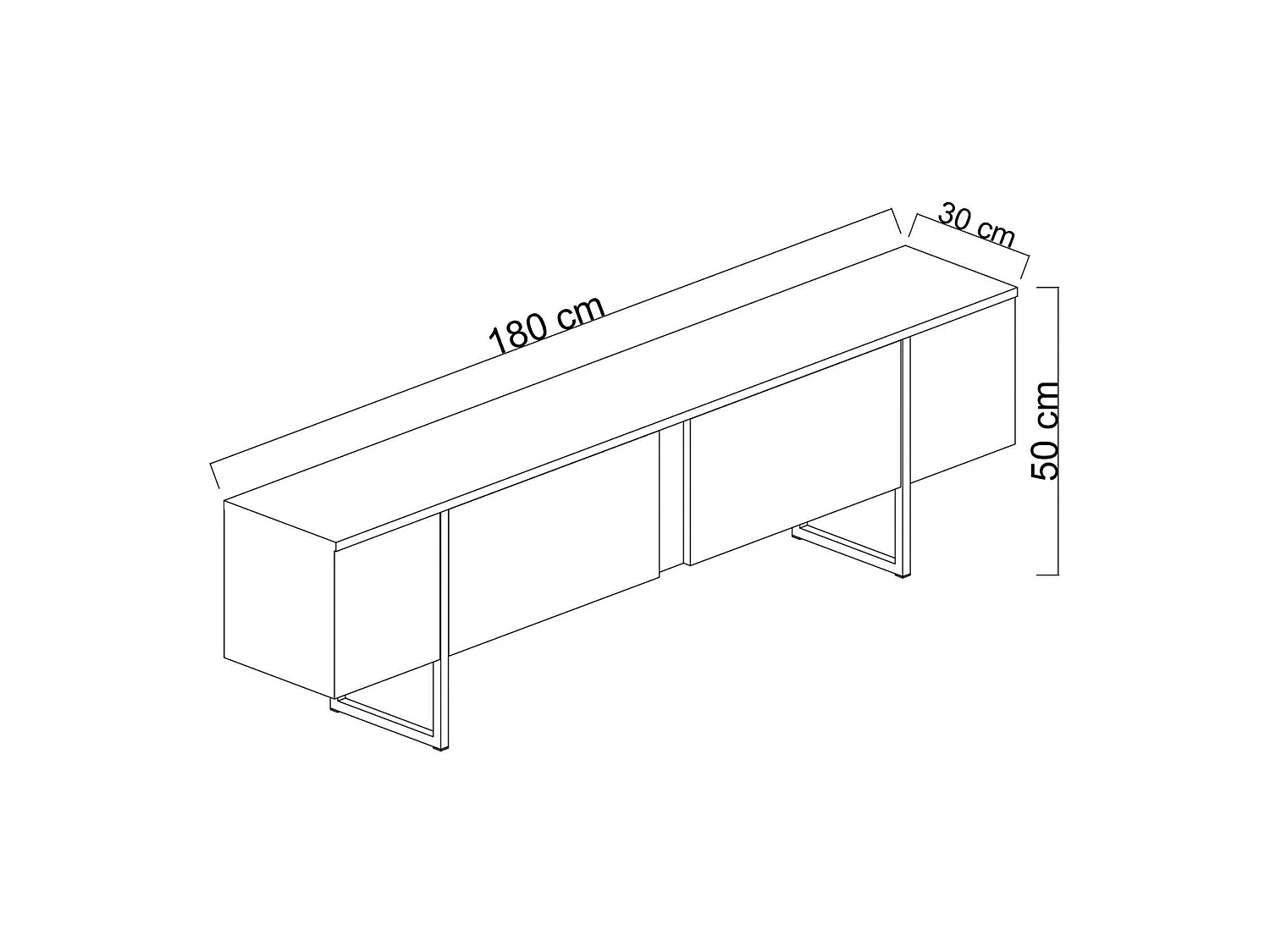 Meuble TV Abishia, une étagère, 180x30x50h cm Noir anthracite, 2 portes, 3 compartiments