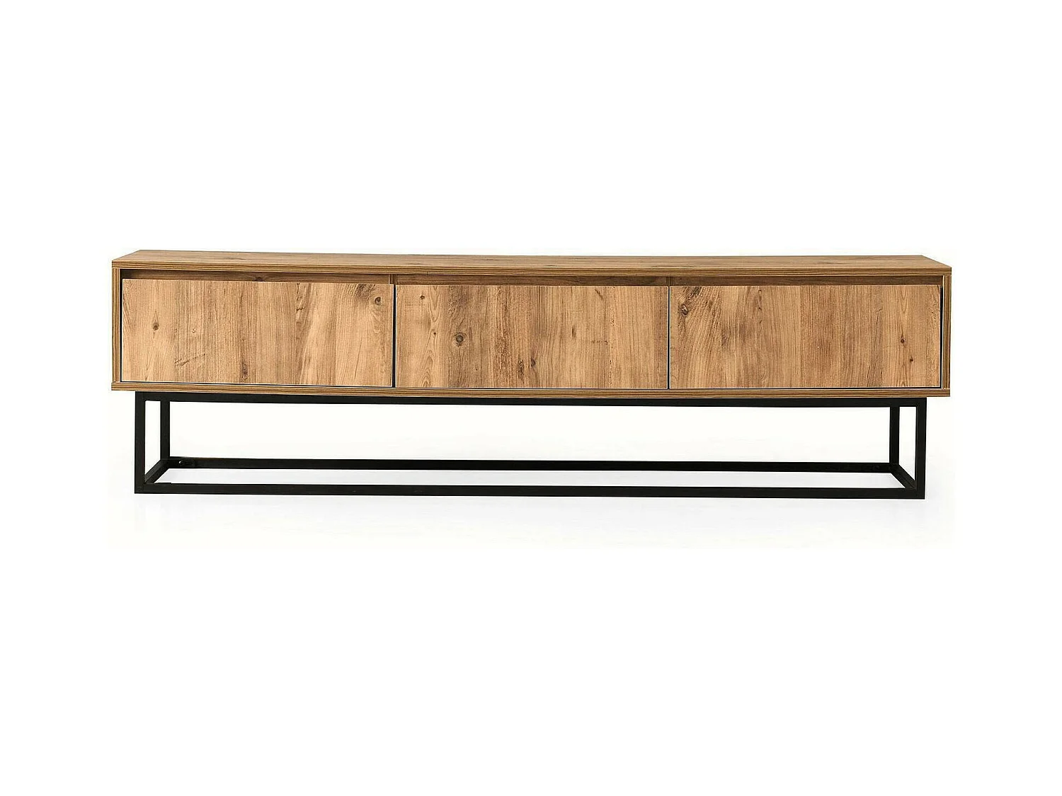 Meuble TV Suhail, Buffet de salon, Armoire basse pour TV, Base murale de rangement, 180x40h50 cm, Chêne et Noir