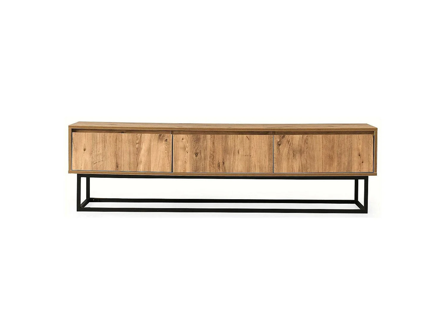 Meuble TV Suhail, Buffet de salon, Armoire basse pour TV, Base murale de rangement, 180x40h50 cm, Chêne et Noir