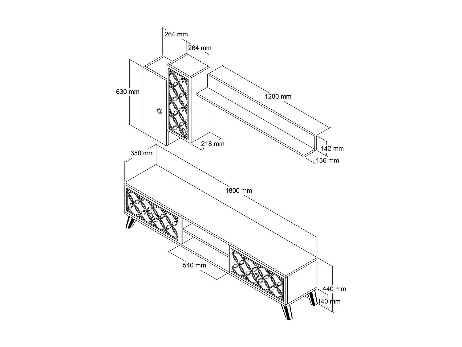 Mobile Porta tv Nunzia, 2 Ripiani, 35x180x44h cm Bianco