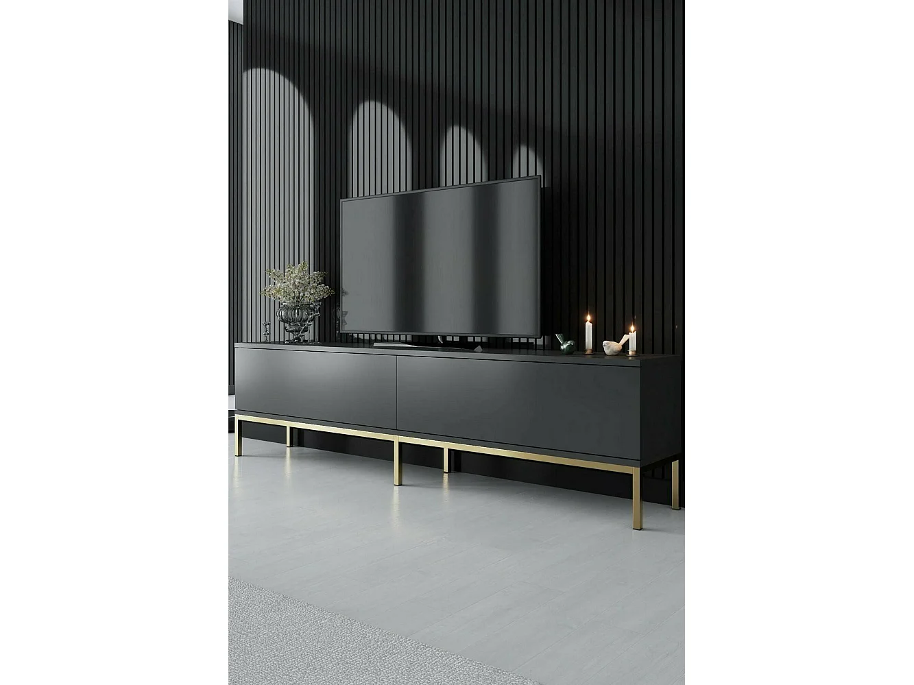 Dmora - Mobile porta TV Espero, 180x30h47 cm, Antracite e Oro