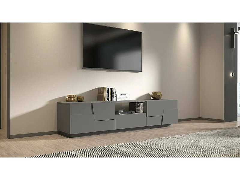Dcortinovi tv-meubel, laag woonkamer dressoir met 4 deuren en 1 lade, tv-meubel, 220x44h46 cm, antraciet
