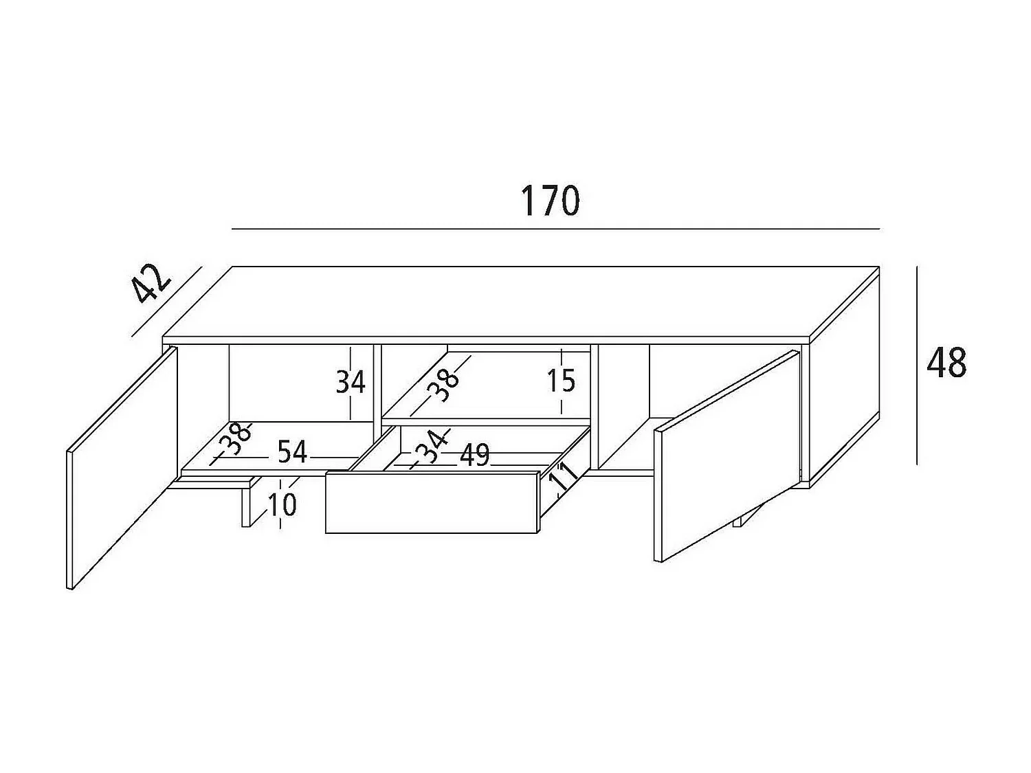Mueble TV Atina, Mueble TV para salón, Aparador bajo de salón con 2 puertas y 1 cajón, 100% Made in Italy, 170x42h48 cm, Blanco y Roble