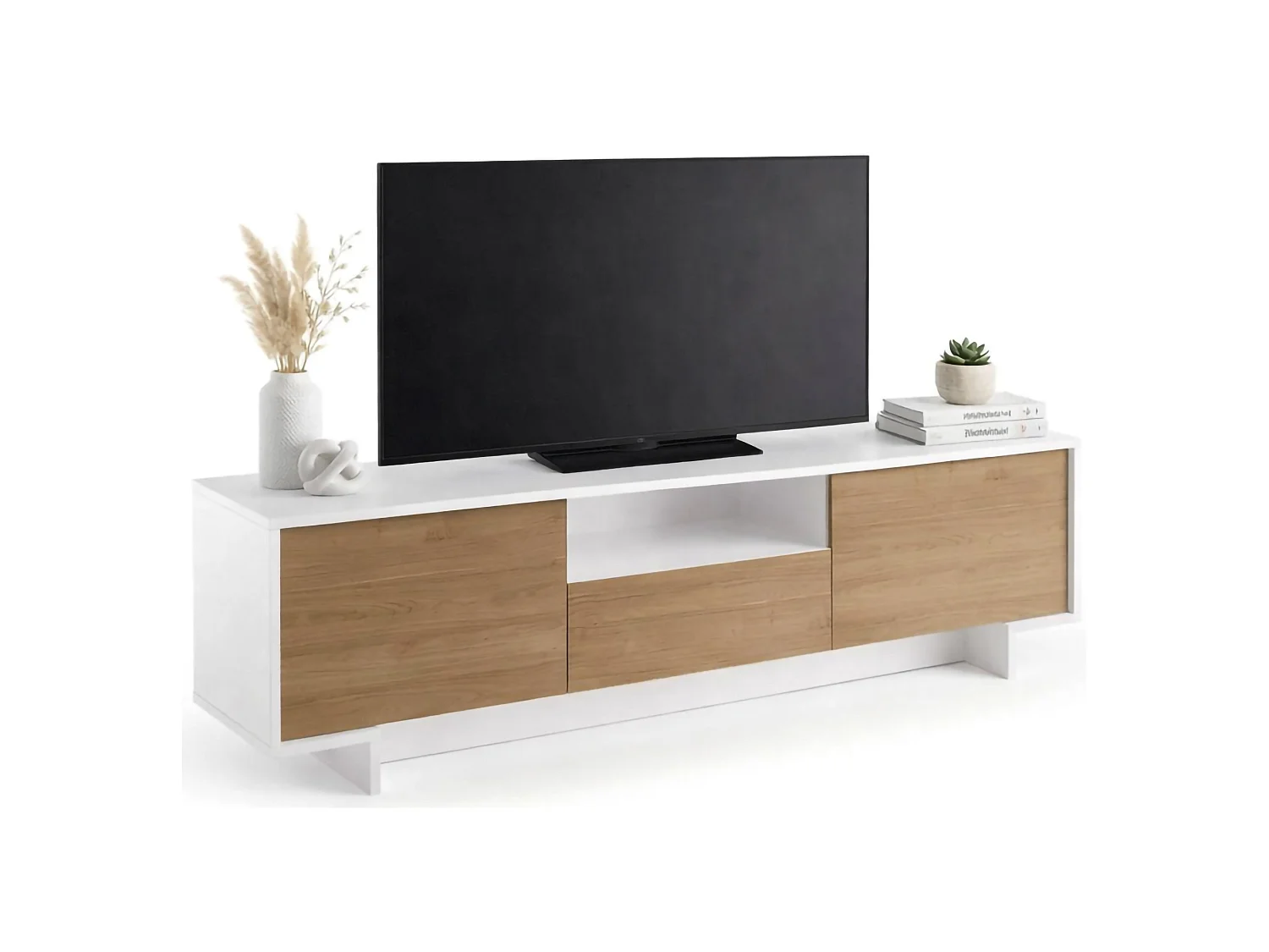 Suporte para TV Darrighin, Suporte para TV para sala de estar, Aparador baixo para sala com 2 portas e 1 gaveta, 100% Made in Italy, 170x42h48 cm, Branco e Carvalho