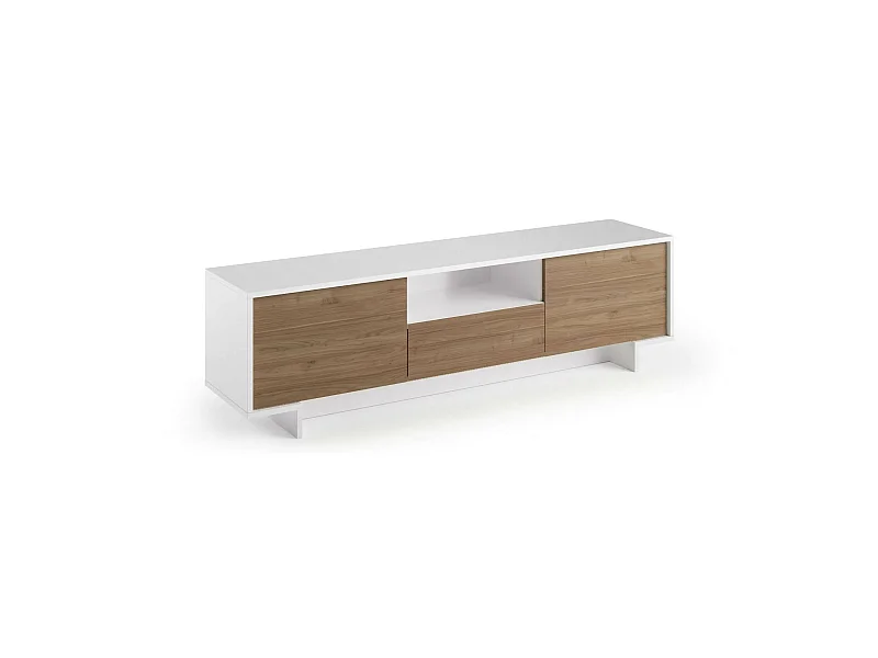 Darrighin tv-standaard, tv-standaard in de woonkamer, lage woonkamer met 2 deuren en 1 lade, 100% Made in Italy, 170x42h48 cm, Wit en Rak