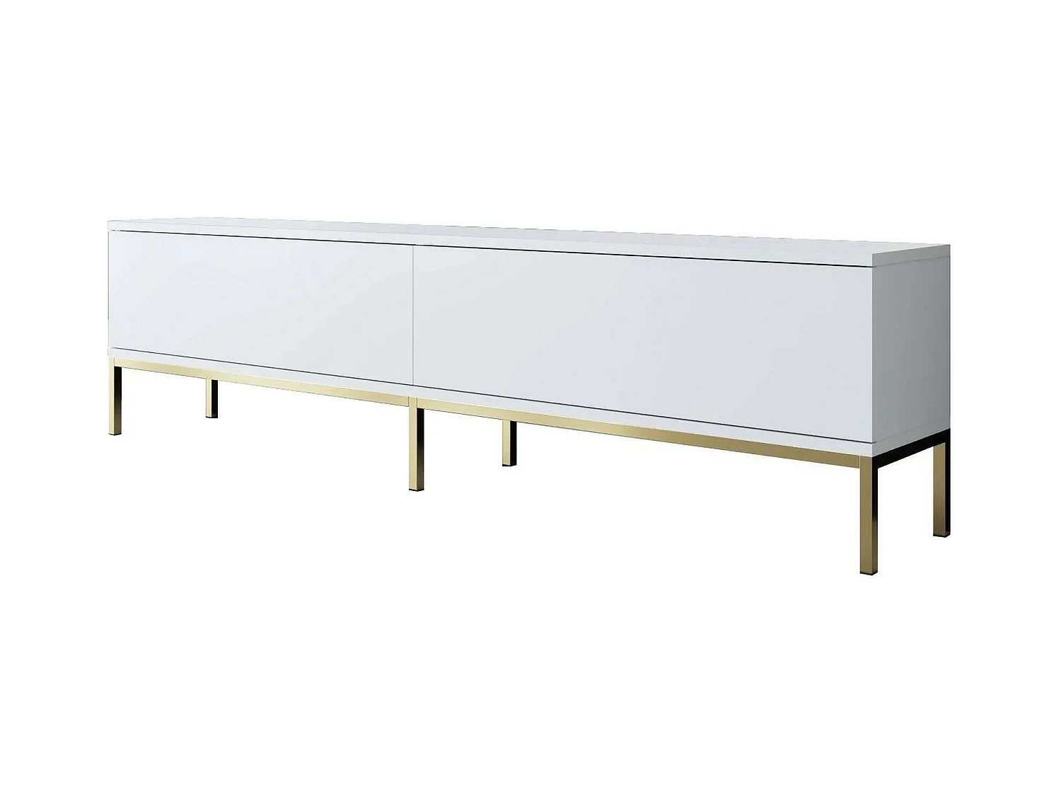 Suporte de TV Dpetrell, Aparador de sala, Armário de TV baixo, Base de parede equipada, 180x30h47 cm, Branco e Dourado