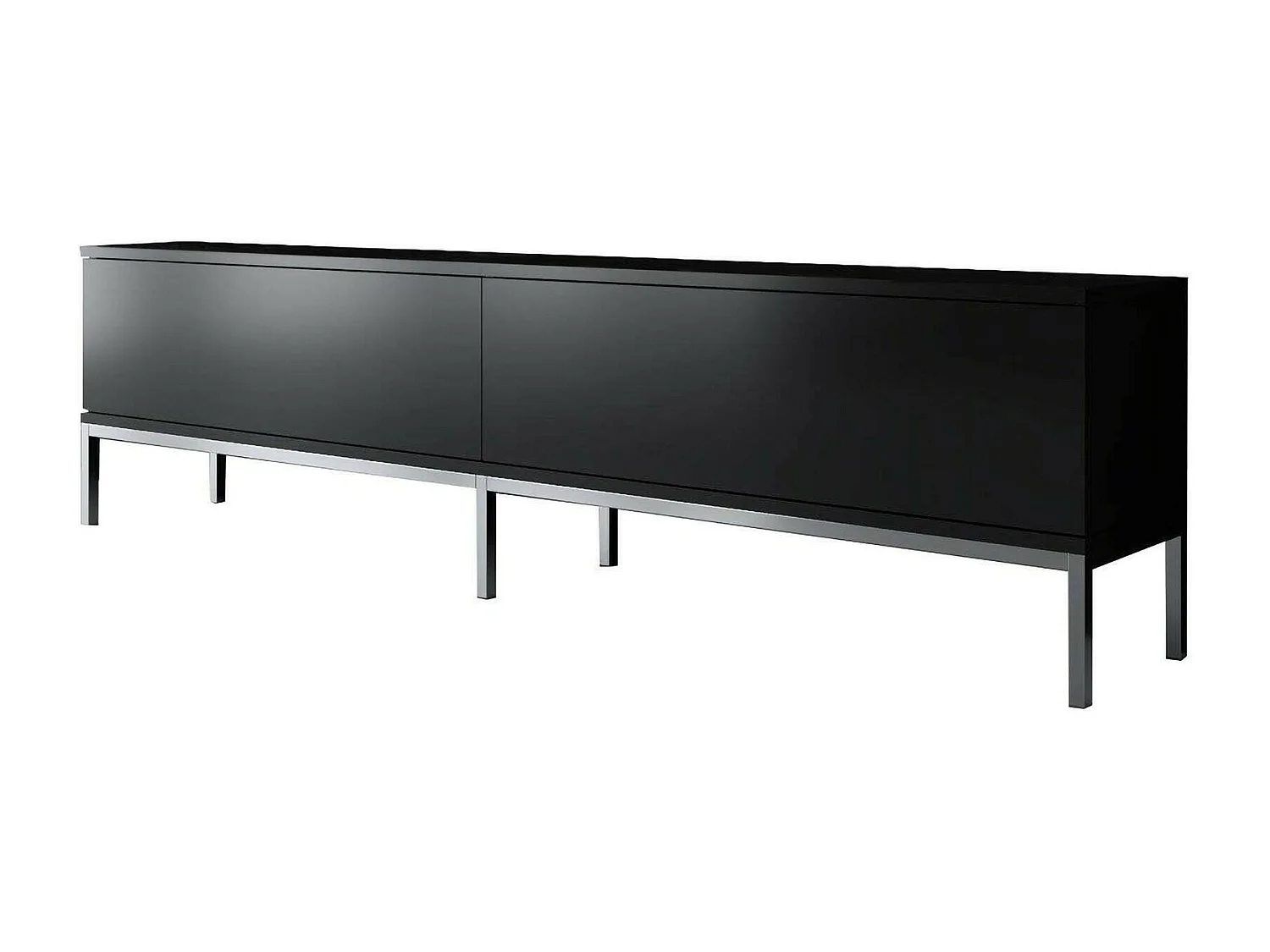 Meuble TV Regulus, Buffet de salon, Armoire basse pour TV, Base murale de rangement, 180x30h47 cm, Noir et Argent