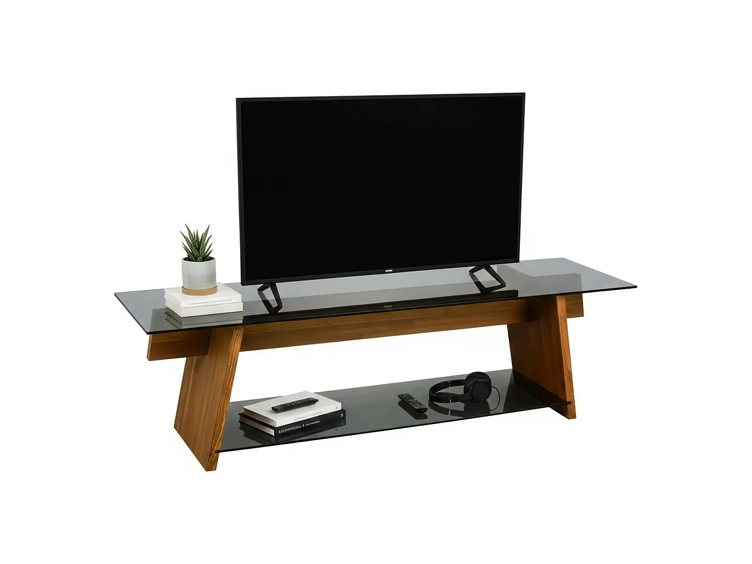 Dpotenz tv-standaard, woonkamermeubel, lage tv-meubel, wandstandaard, 158x40h45 cm, walnoot en zwart