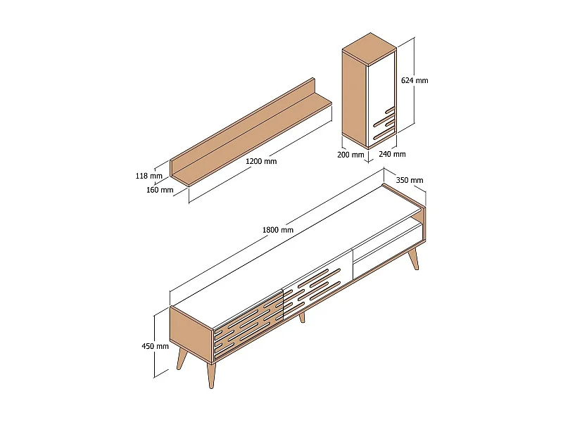 Meuble TV Alnilam, Buffet de salon, Armoire basse pour TV, Base murale de rangement, 180x45h35 cm, Anthracite et Noyer