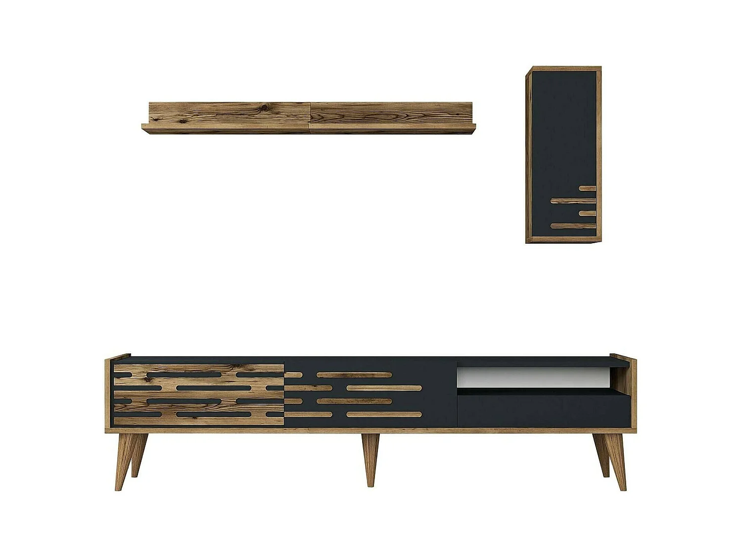 Dbrunozz tv-standaard, woonkamermeubel, lage tv-meubel, wandstandaard, 180x45h35 cm, antraciet en walnoot