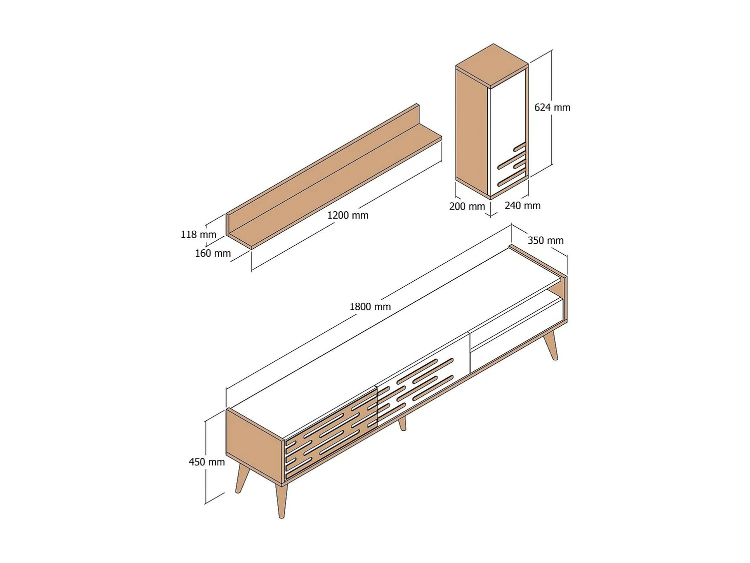 Dbrunozz tv-standaard, woonkamermeubel, lage tv-meubel, wandstandaard, 180x45h35 cm, antraciet en walnoot