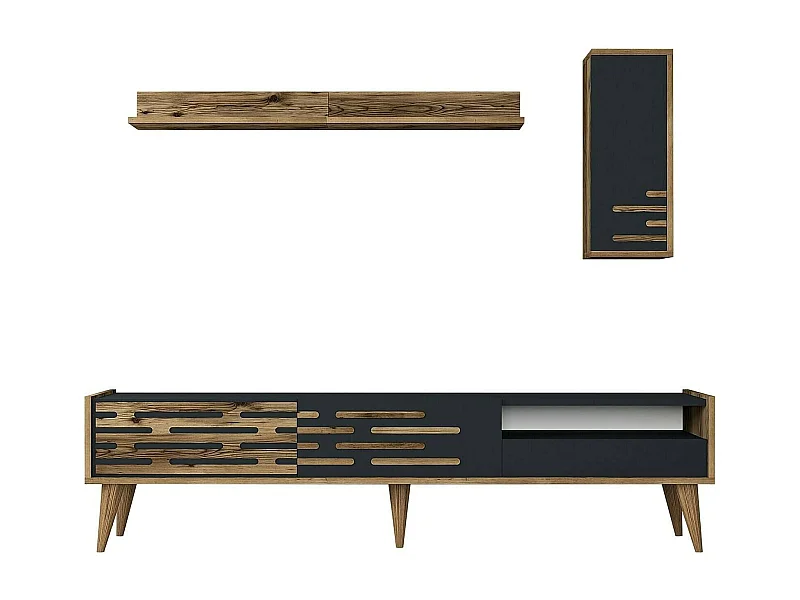 Dmora - Mobile porta TV Upana, 180x45h35 cm, Antracite e Noce