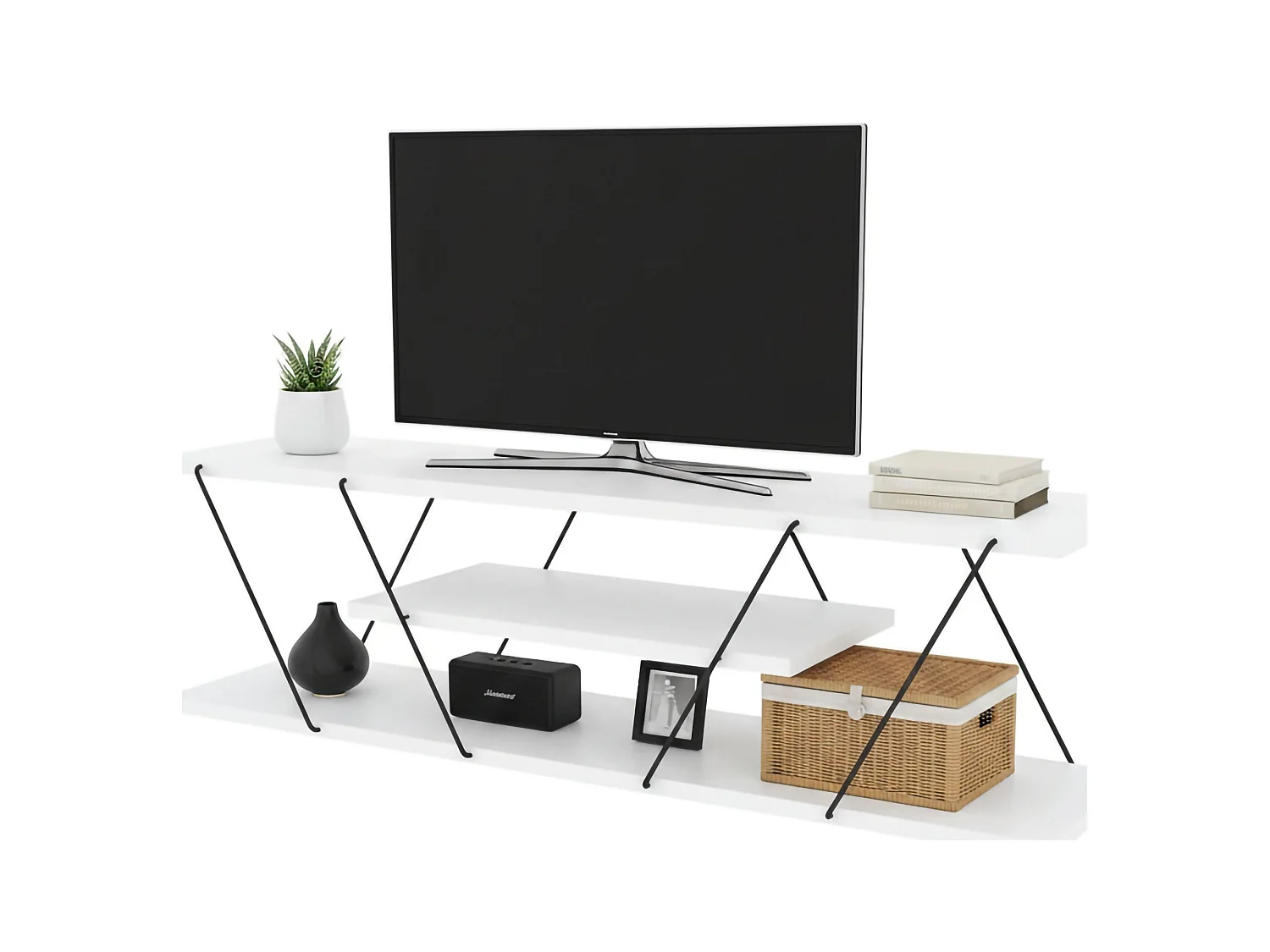Mobile Porta tv Desdemona, 3 Ripiani, 30x120x33h cm Bianco